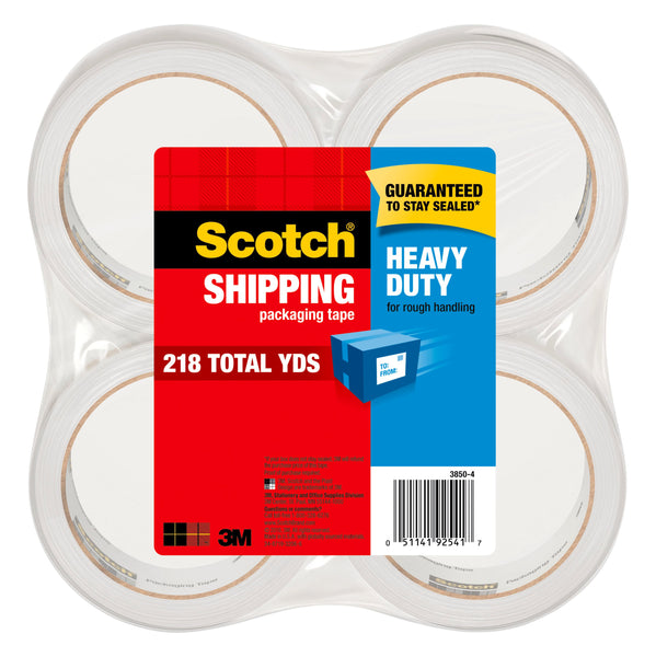 Heavy Duty Packaging Tape, 1.88" x 54.6 yd, Clear, 4 Rolls